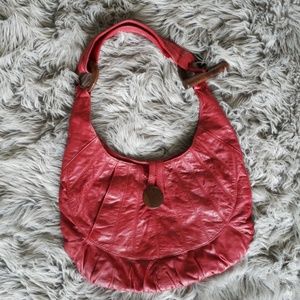 Amanas Red Leather Wood Toggle Hobo Purse Boutique